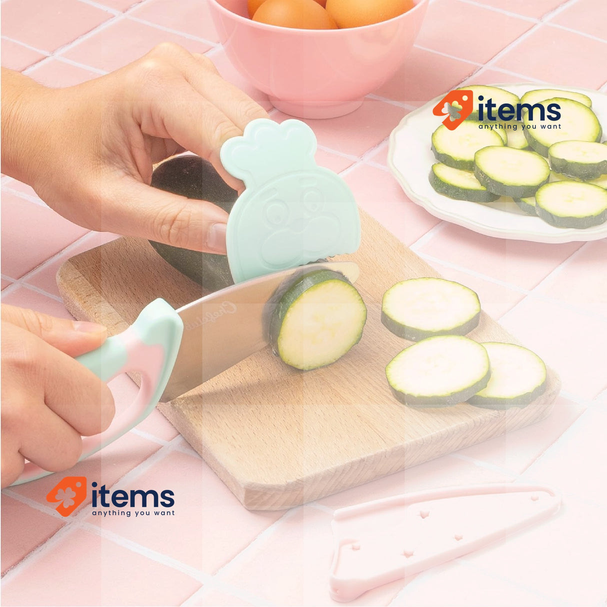 CHEFCLUB KIDS - Children's Kitchen Knife Stainless Steel Pastel Pink and Green