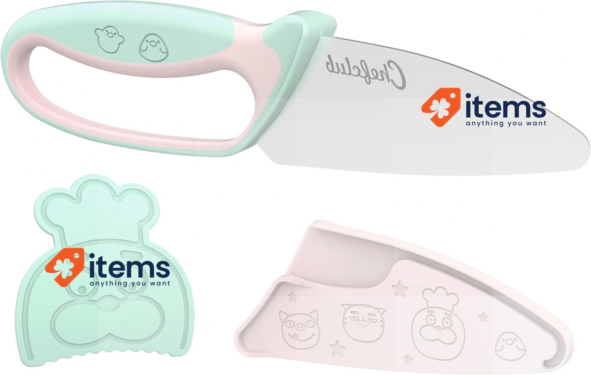 CHEFCLUB KIDS - Children's Kitchen Knife Stainless Steel Pastel Pink and Green
