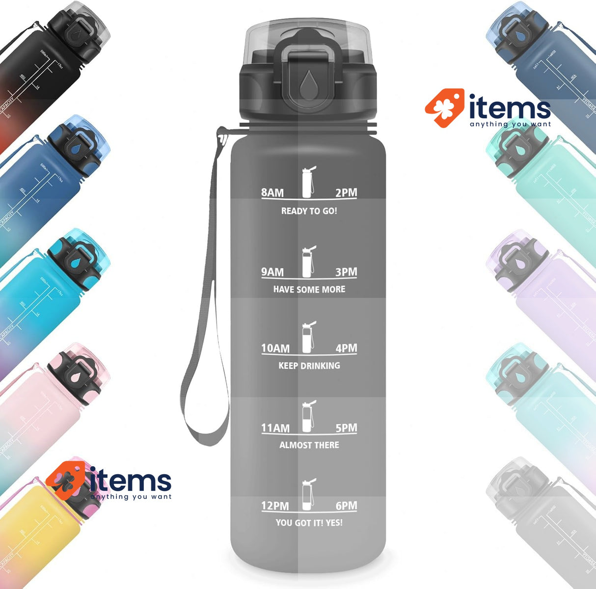HoneyHolly Water Bottle for School, Camping, Yoga, Office, 1 L Black 1 Litre