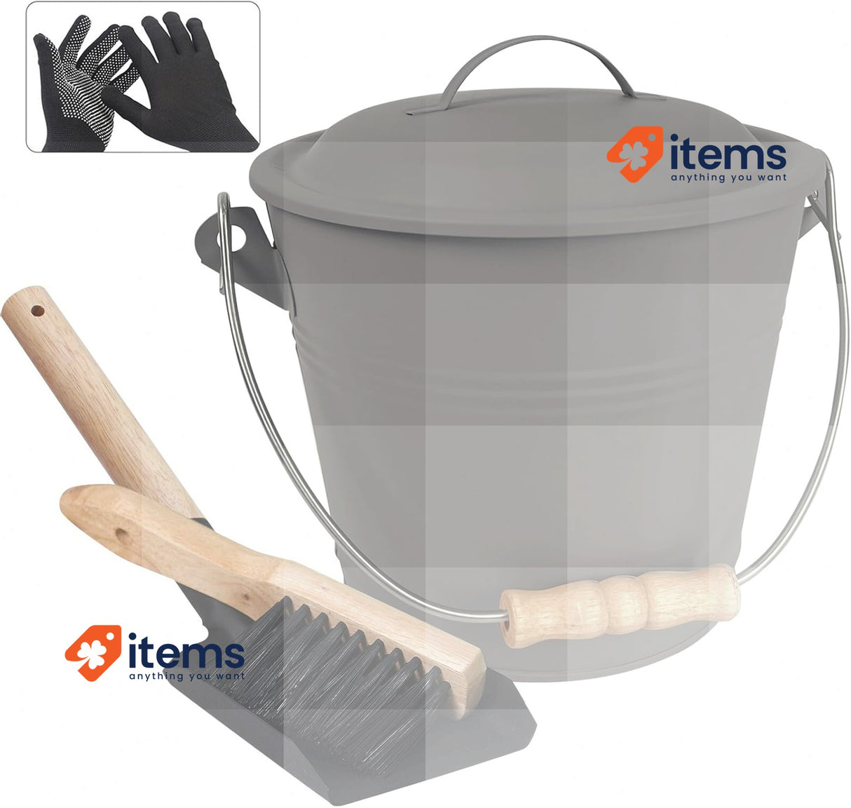 BRIAN & DANY Ash Bucket with Lid, 5L Fireplace Ash Bucket with Shovel and Broom