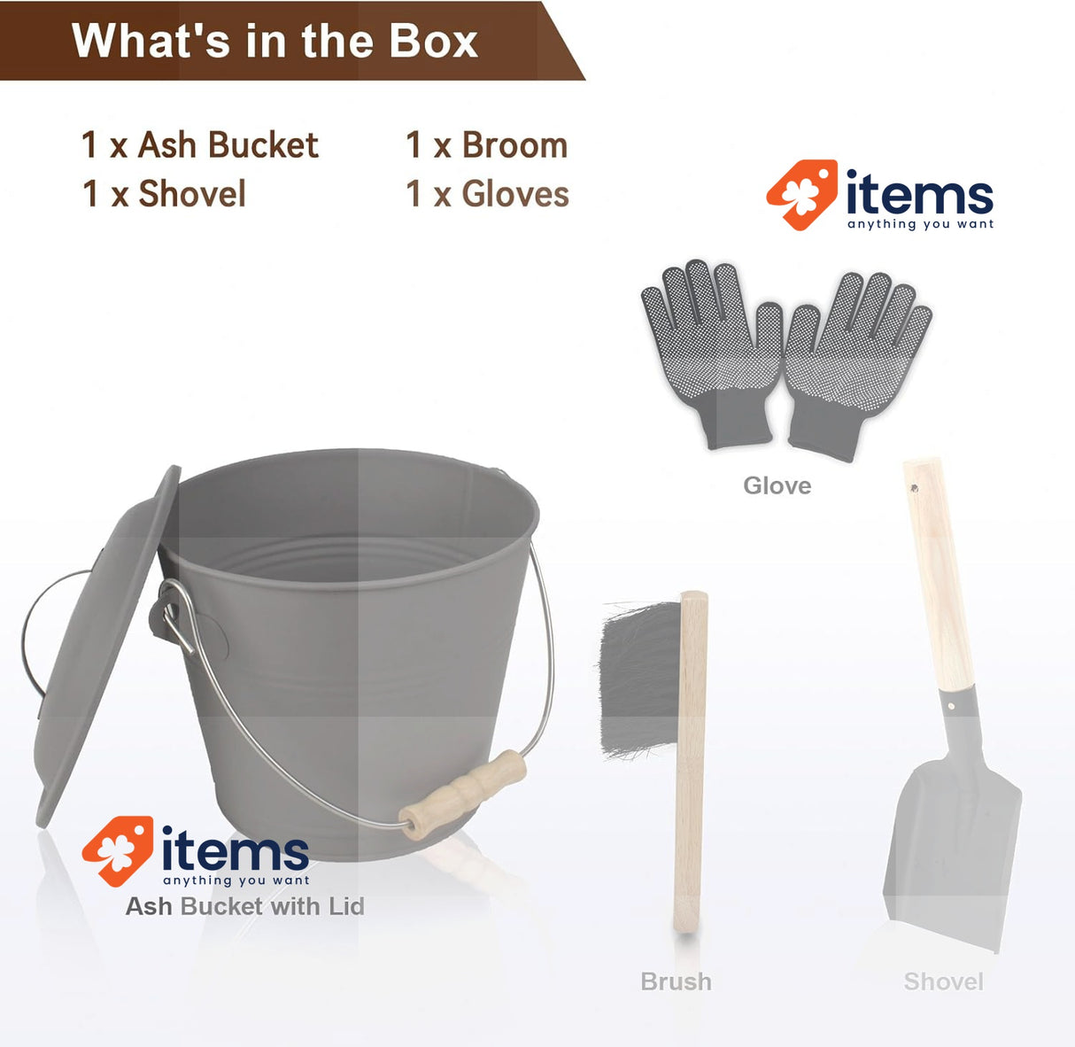 BRIAN & DANY Ash Bucket with Lid, 5L Fireplace Ash Bucket with Shovel and Broom
