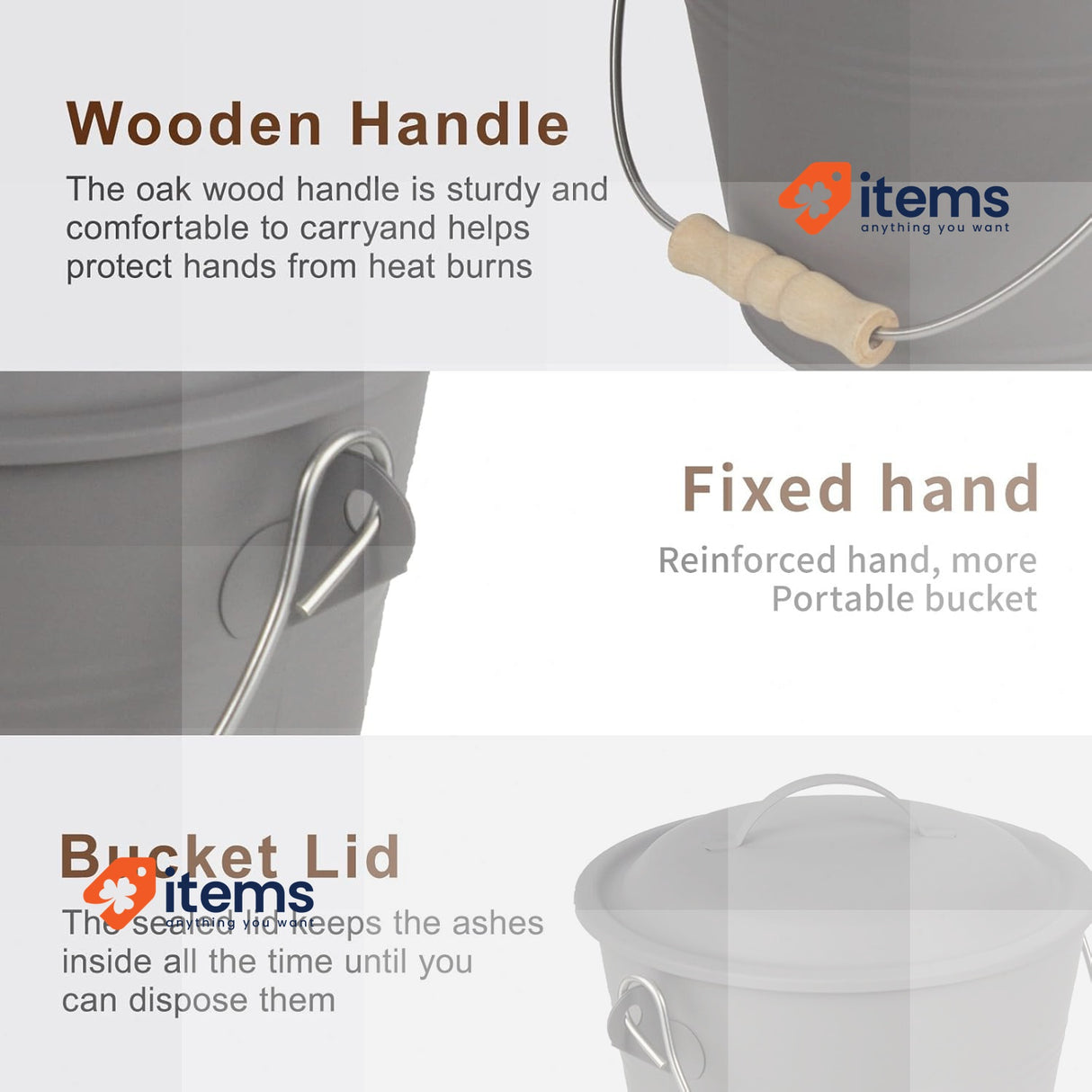 BRIAN & DANY Ash Bucket with Lid, 5L Fireplace Ash Bucket with Shovel and Broom