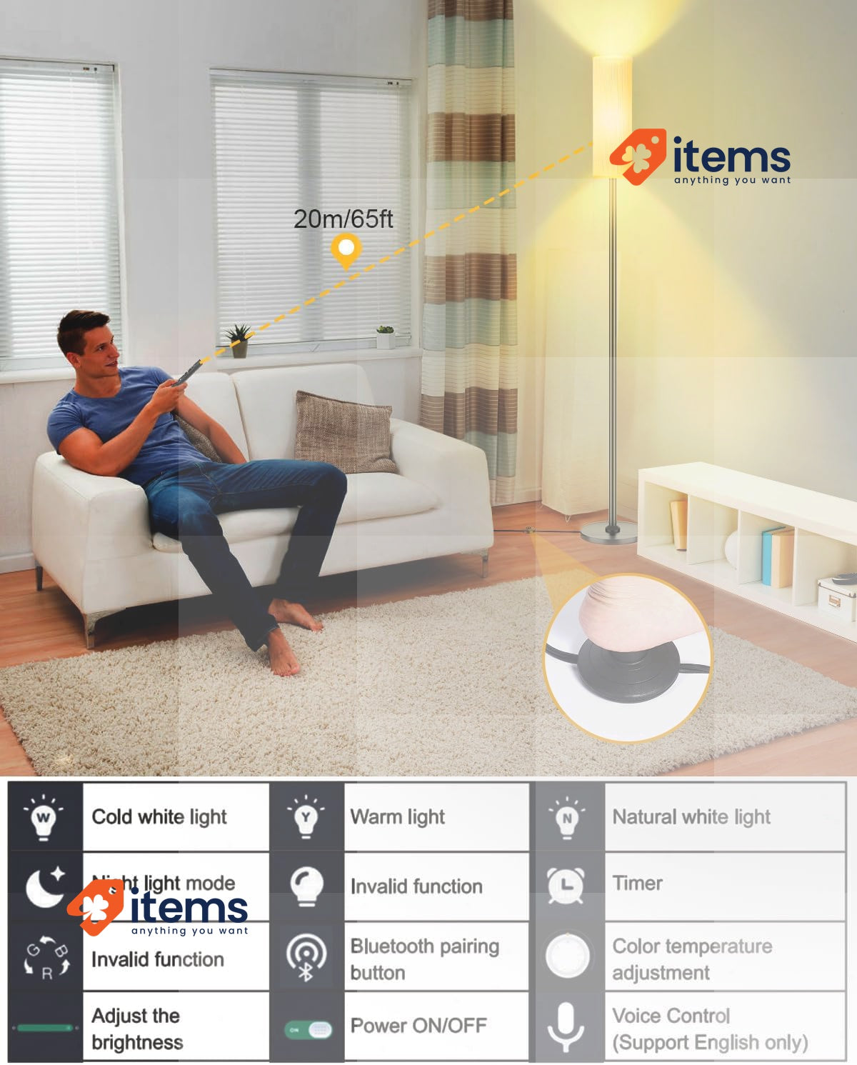 bototek Floor Lamp for Living Room Modern 65'' Standard Tall Lamps Bedrooms