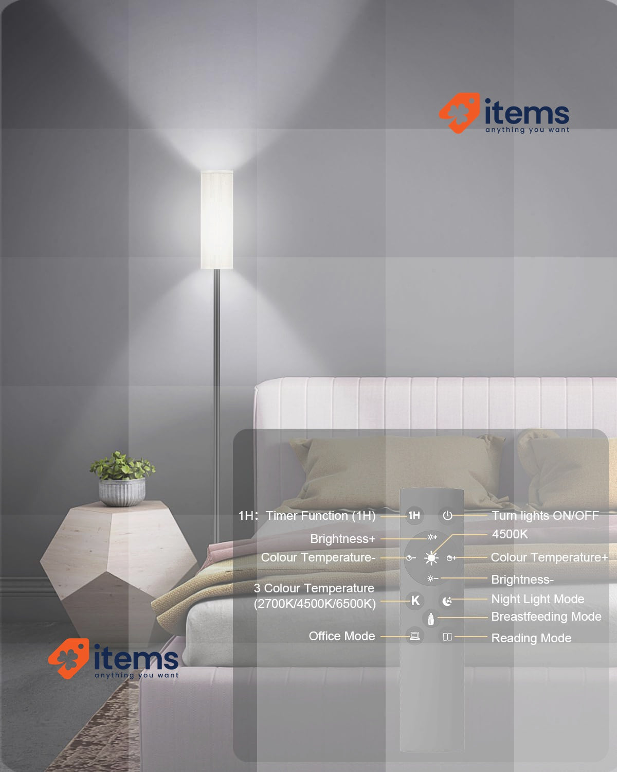 bototek Floor Lamp for Living Room Modern 65'' Standard Tall Lamps Bedrooms