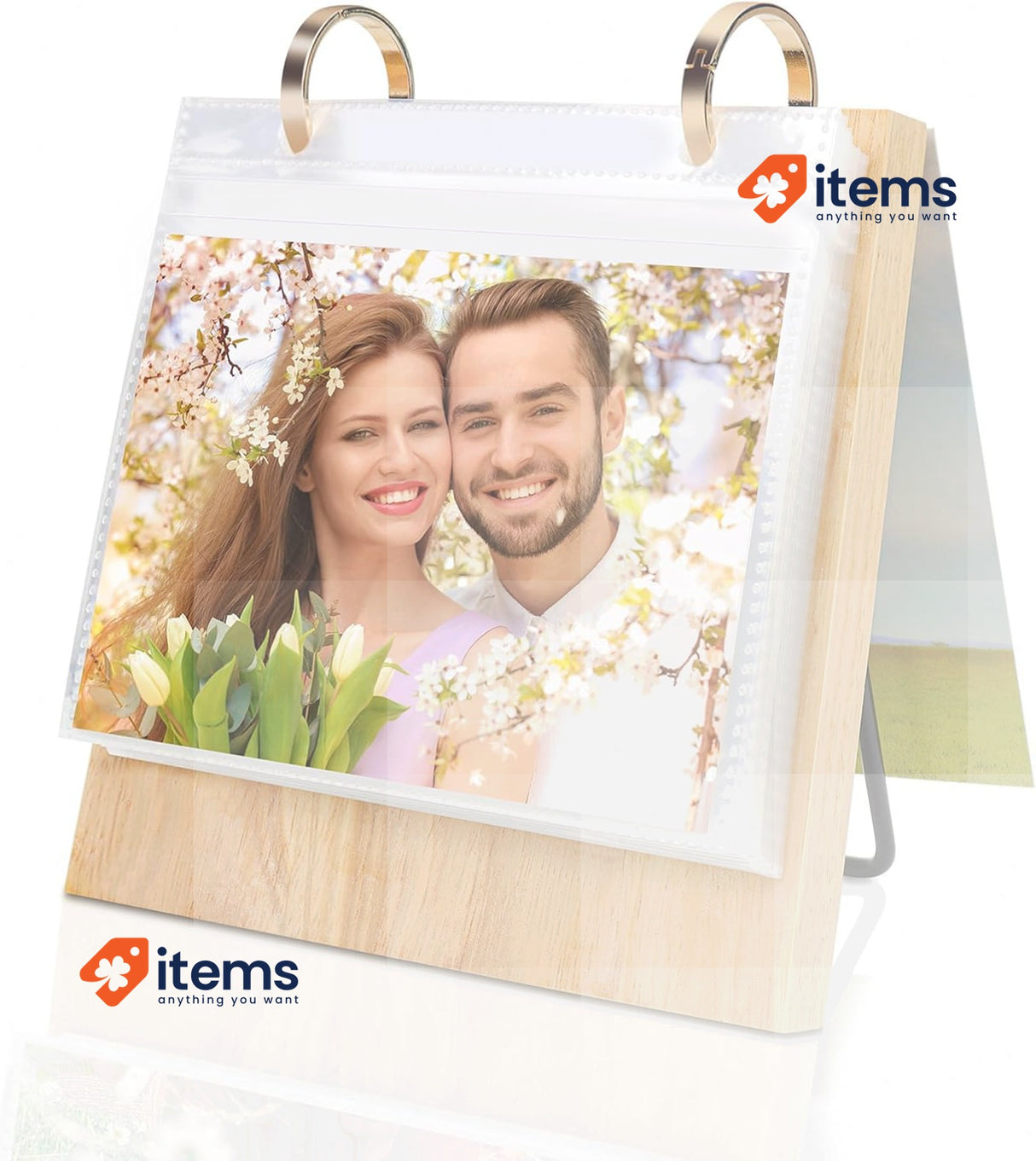 ZEEYUAN Flip Photo Book Slip In Folding 6x4Inch Beige Wooden Desk Photos Wedding