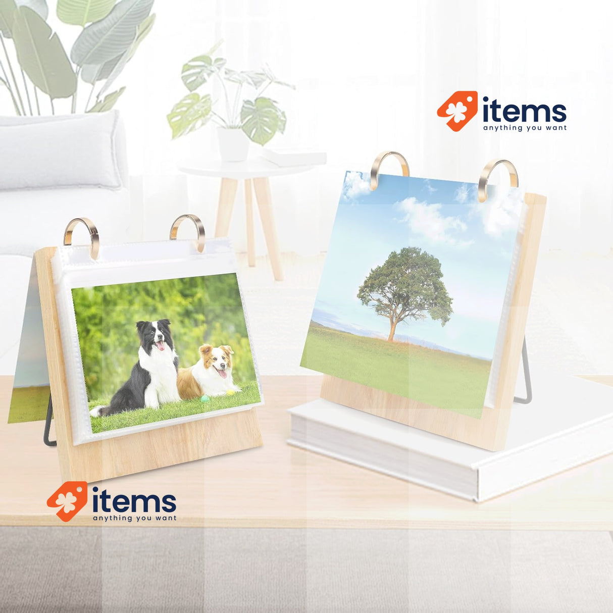 ZEEYUAN Flip Photo Book Slip In Folding 6x4Inch Beige Wooden Desk Photos Wedding