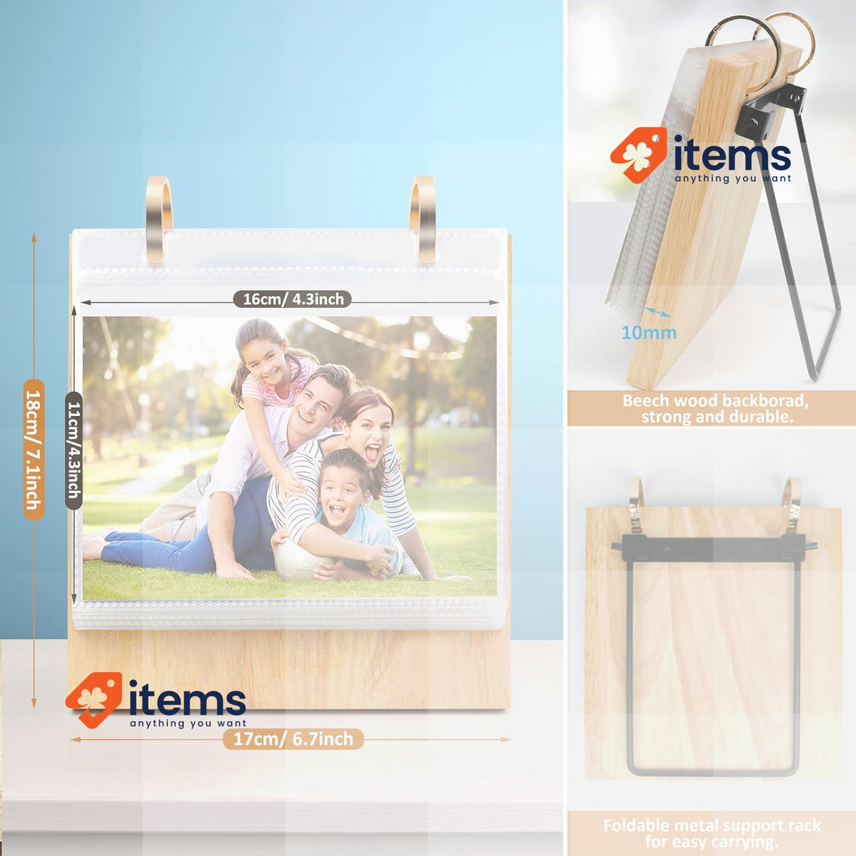 ZEEYUAN Flip Photo Book Slip In Folding 6x4Inch Beige Wooden Desk Photos Wedding