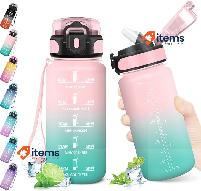 Kollykolla Drinking Water Bottle Child 500ml With Markings Pink + Cyan - 500 ML