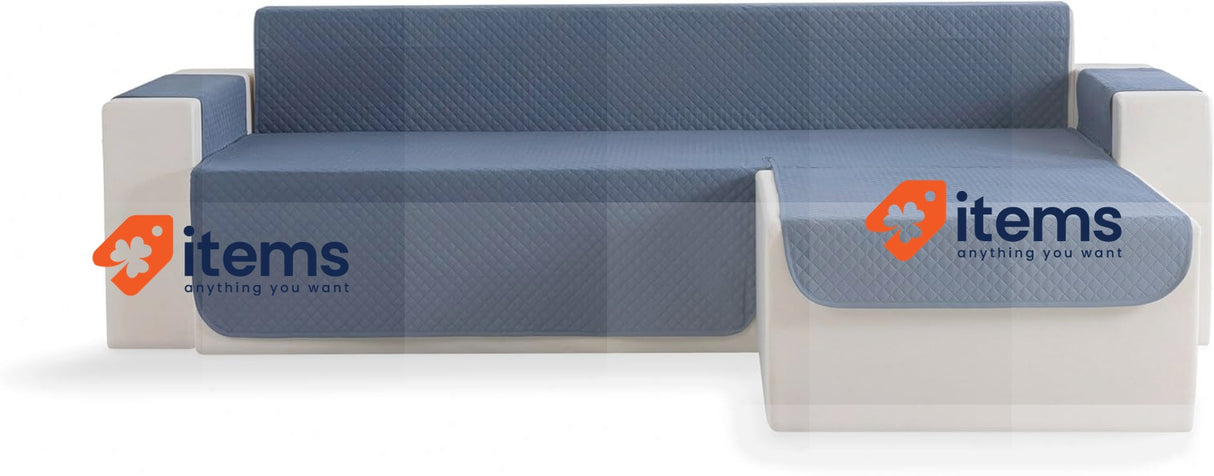 Todocama Sofa Cover Protector Padded Diamond Pattern Grey Blue Chaise Left 240cm