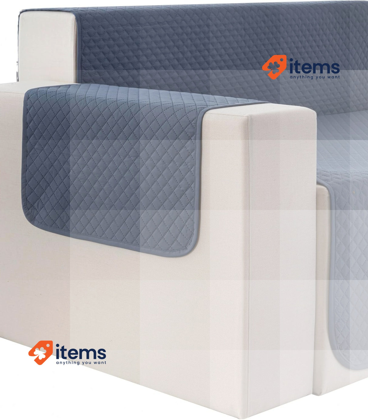 Todocama Sofa Cover Protector Padded Diamond Pattern Grey Blue Chaise Left 240cm
