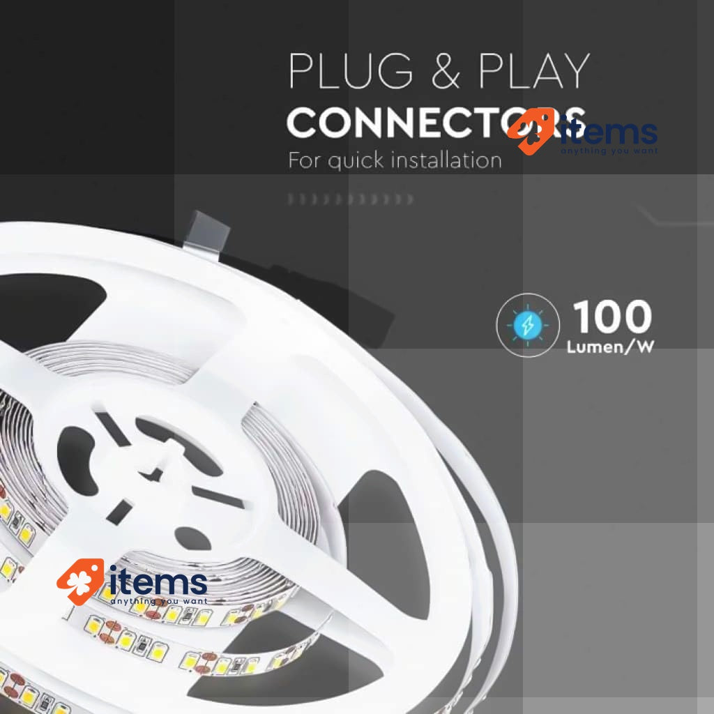 V-TAC Indoor LED Strip 8W 5 Meters Home Indoor Natural White Light 4000K 12V DC