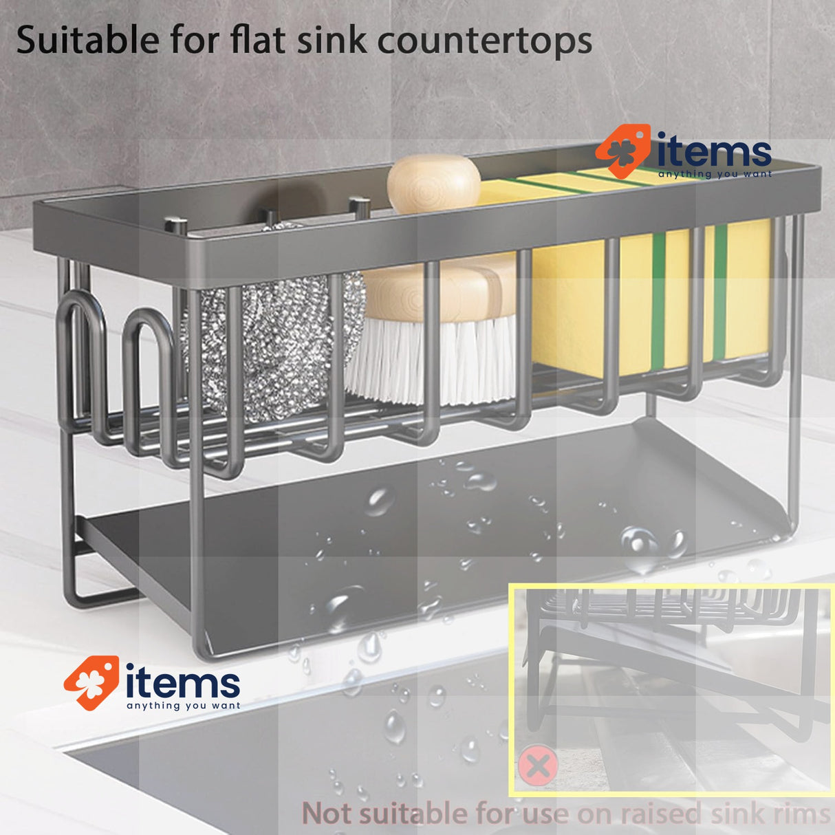 Koolkasa Sink Caddy Sponge Holder with Self Draining Tray Black Kitchen Hanger