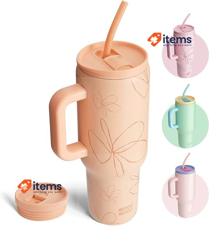 Bottle 40 Oz Tumbler With Handle And Straw,stainless Travel Mug 1.1L Steel Car