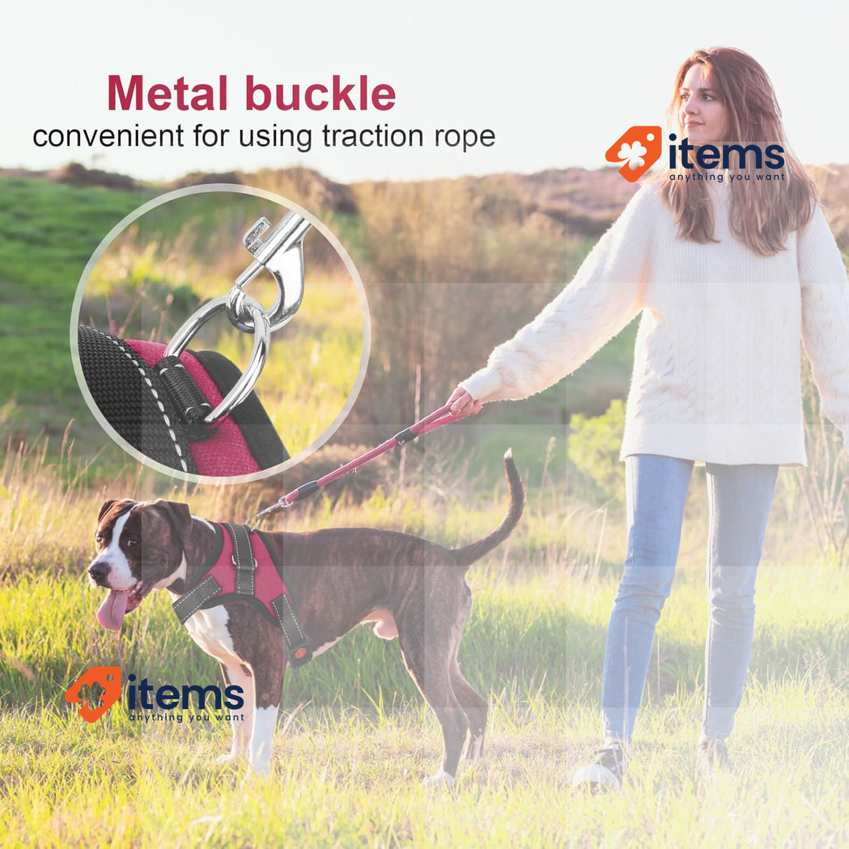 Wodondog Dog Harness with Handle, Easy to Control, Size: L, Pink-Red Adjustable