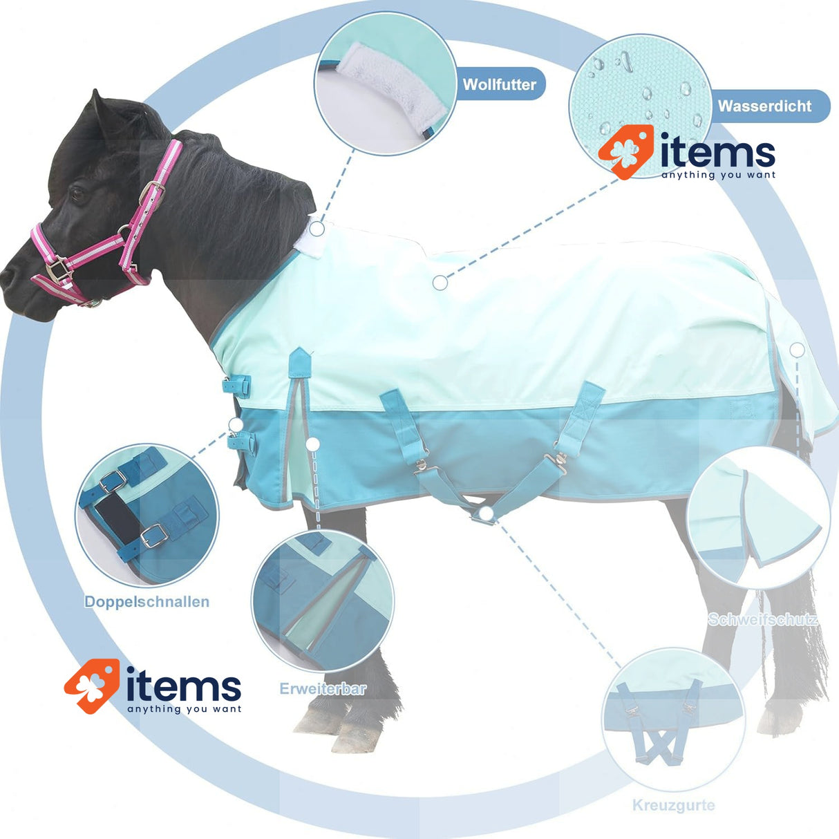 Gallopoff 1200D Pony/Shetty Horse Blanket Without Filling Lightweight Green 0 g