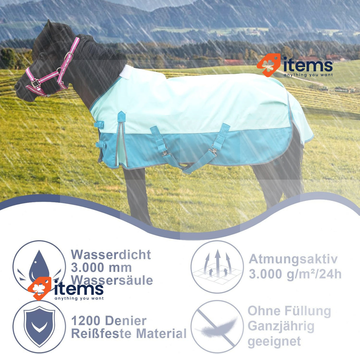 Gallopoff 1200D Pony/Shetty Horse Blanket Without Filling Lightweight Green 0 g