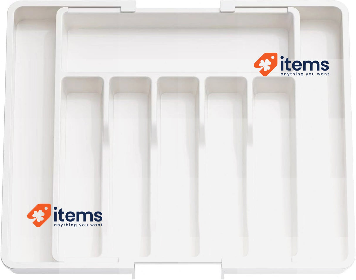 HIYAA Extendable Utensil Tray For Drawer Cutlery Organizer White Kitchen Plastic
