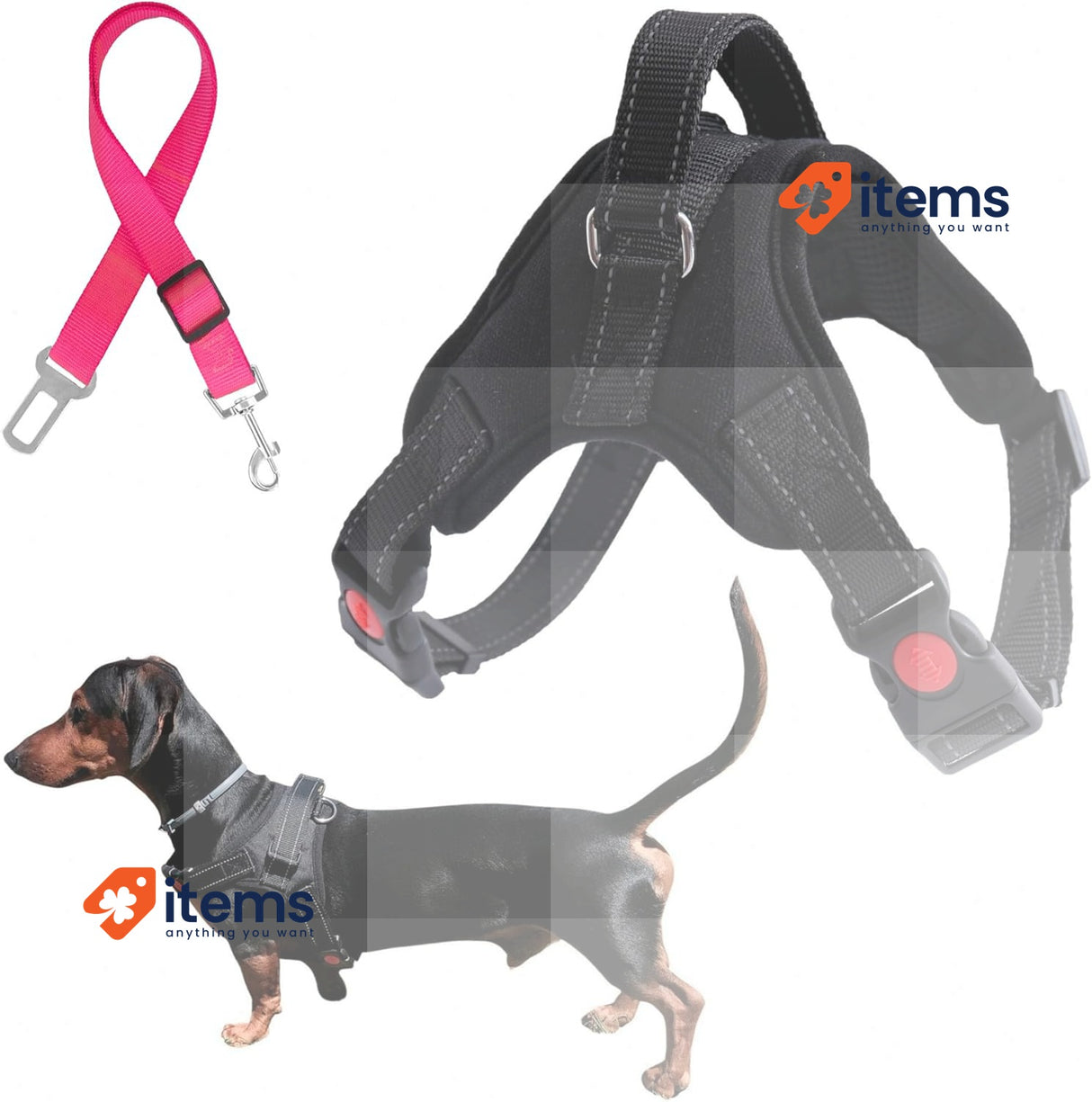 Arnes No Pull No Pressure Harness with Safety Belt for Car,No Pull Adjustable