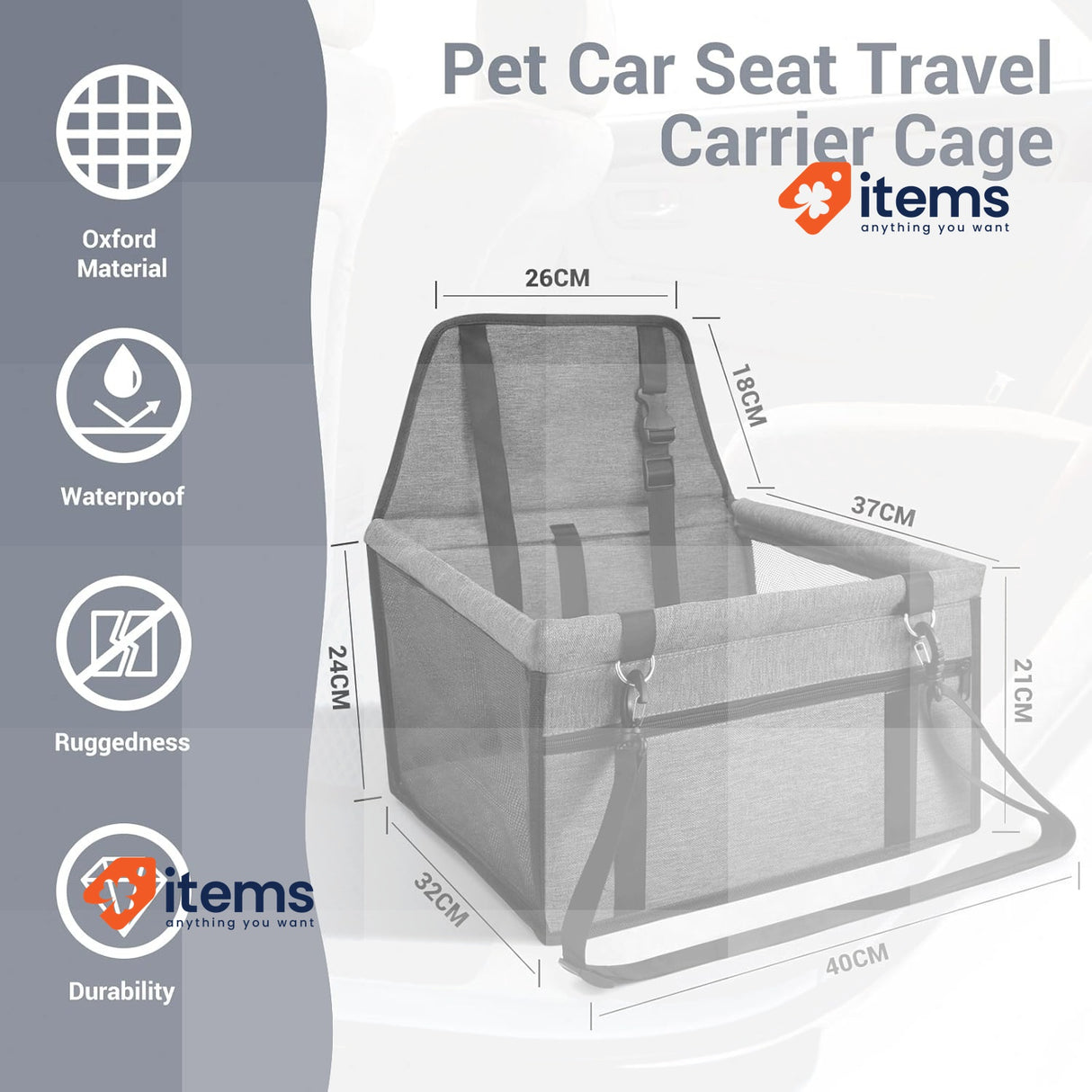 CIMOYBAI Extra Stable Dog Car Seat Breathable Foldable Dark Grey, Large Back