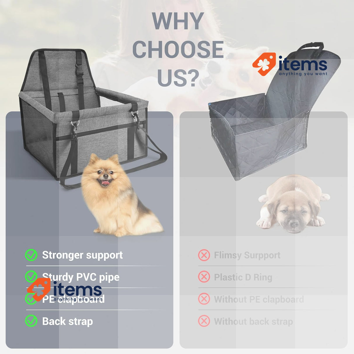 CIMOYBAI Extra Stable Dog Car Seat Breathable Foldable Dark Grey, Large Back