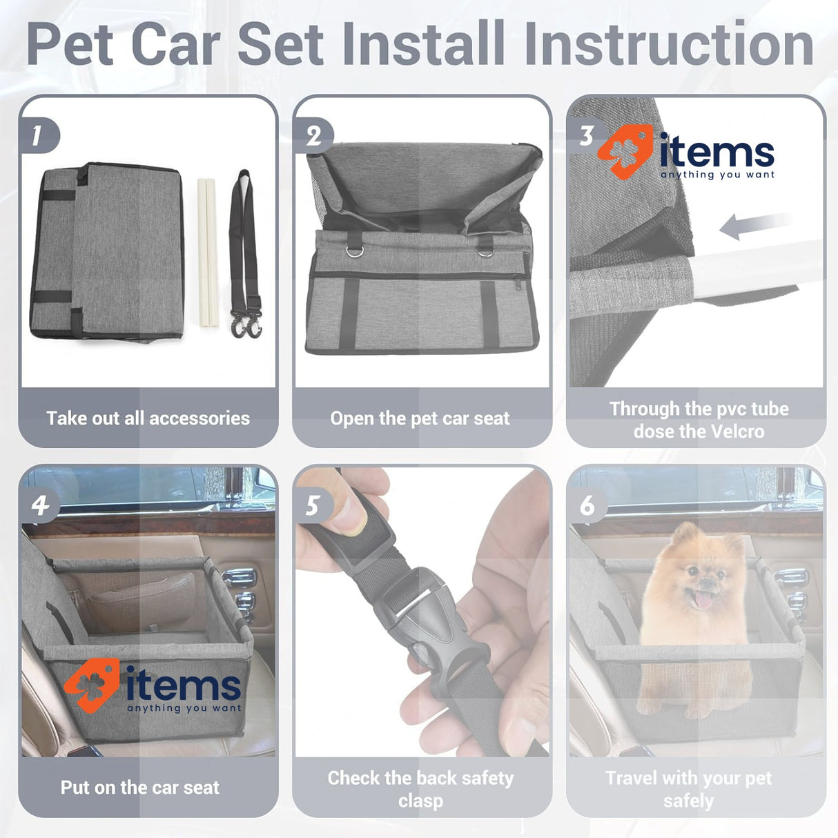 CIMOYBAI Extra Stable Dog Car Seat Breathable Foldable Dark Grey, Large Back