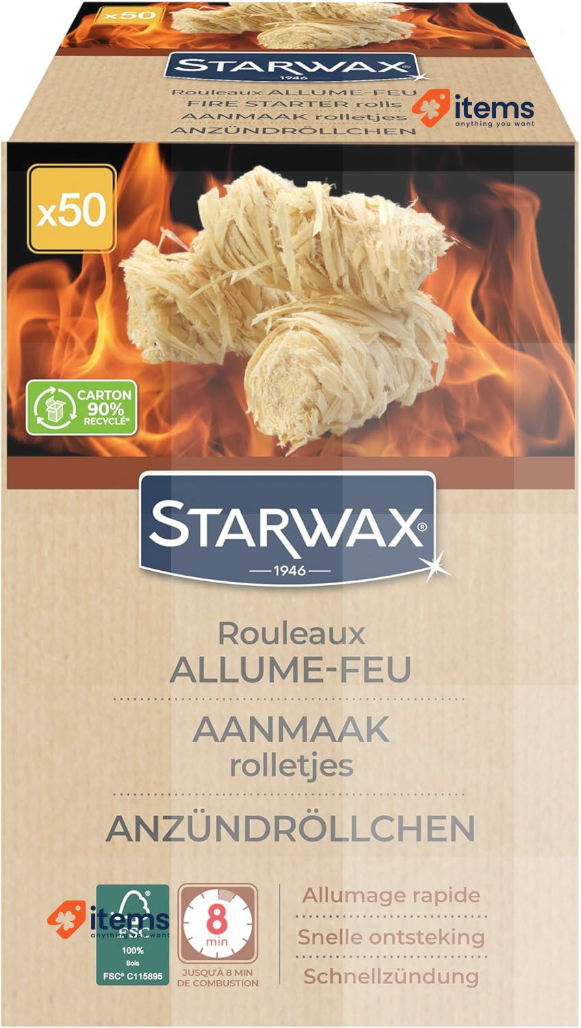 STARWAX - Firelighter Rolls for Grill, Fireplace and Stove Quick Ignition Wood
