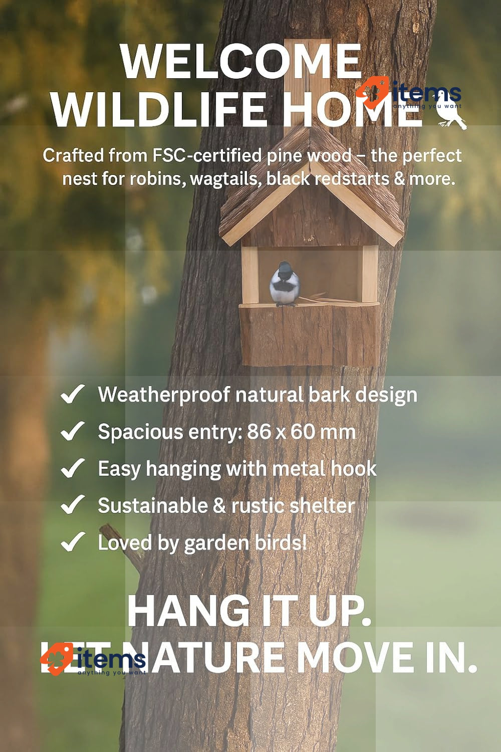 Flamingo Cuoero Bird Nesting Box Weather-Resistant 16D x 15W x 12H FSC-Certified
