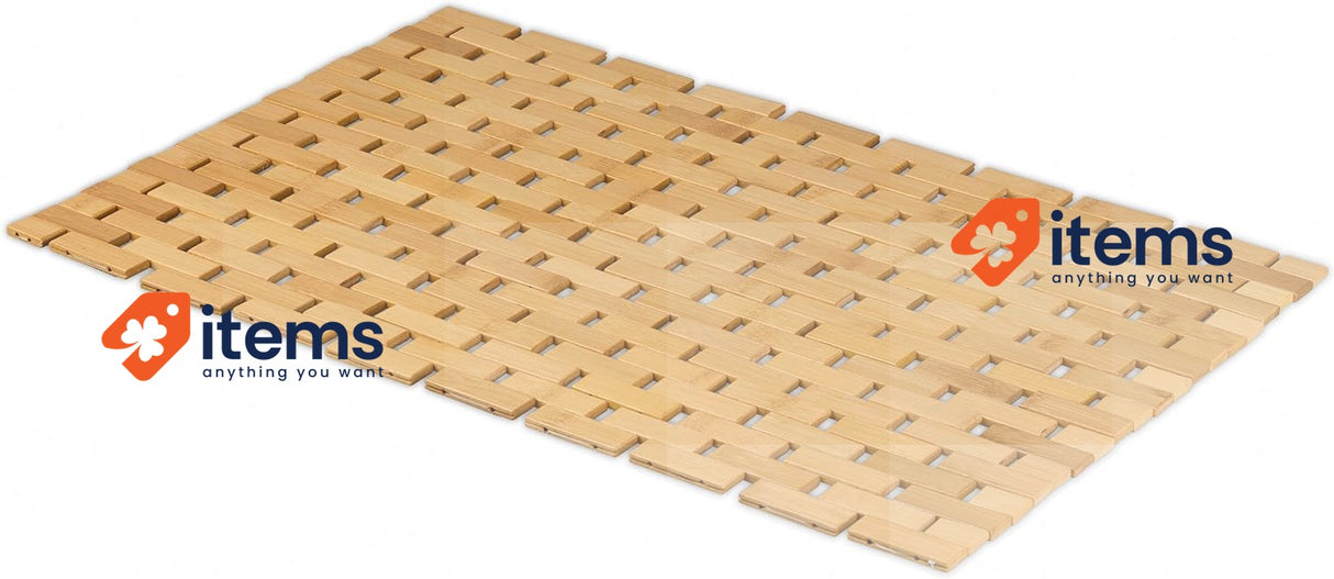Relaxdays Bamboo Mat, 60x40 cm, Non-Slip, for Shower or Sauna Natural