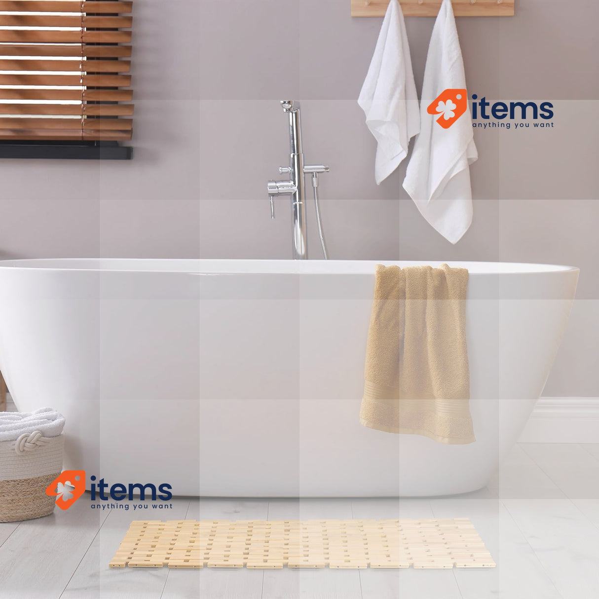 Relaxdays Bamboo Mat, 60x40 cm, Non-Slip, for Shower or Sauna Natural