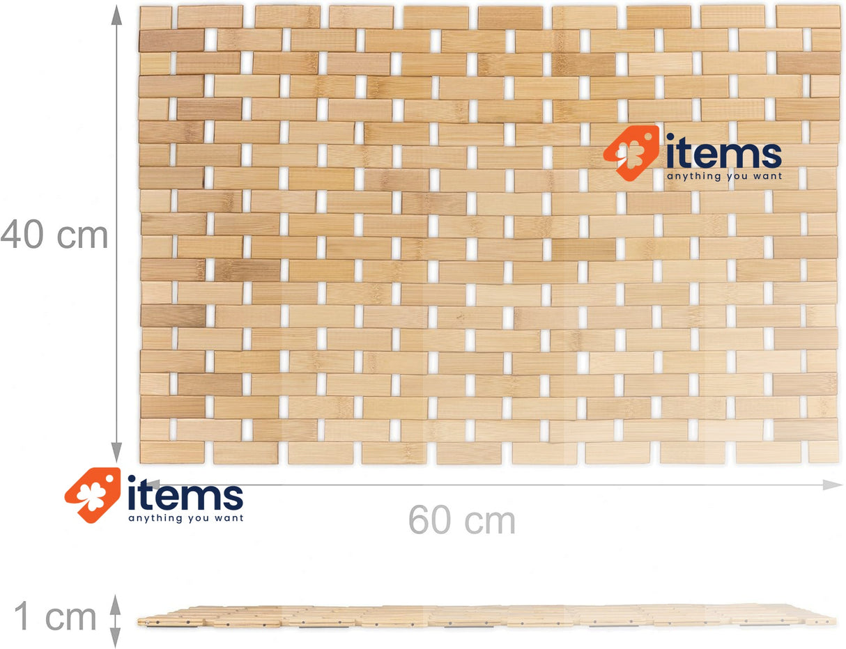 Relaxdays Bamboo Mat, 60x40 cm, Non-Slip, for Shower or Sauna Natural
