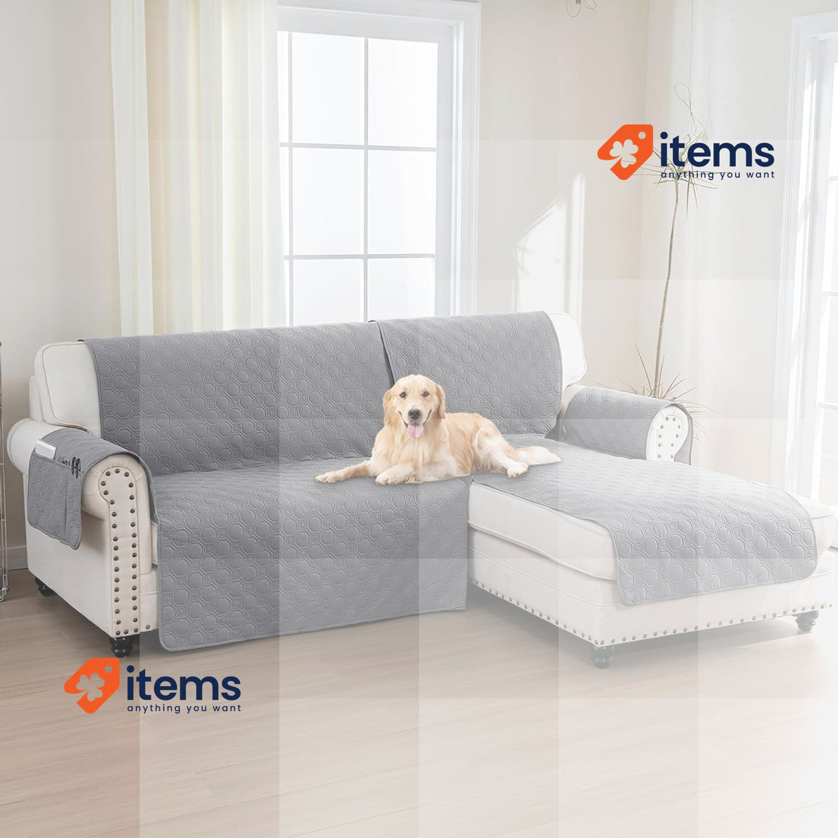BellaHills Waterproof Sofa Cover L-Shape (205 cm) Corner Sofa Cover, Pets, Grey