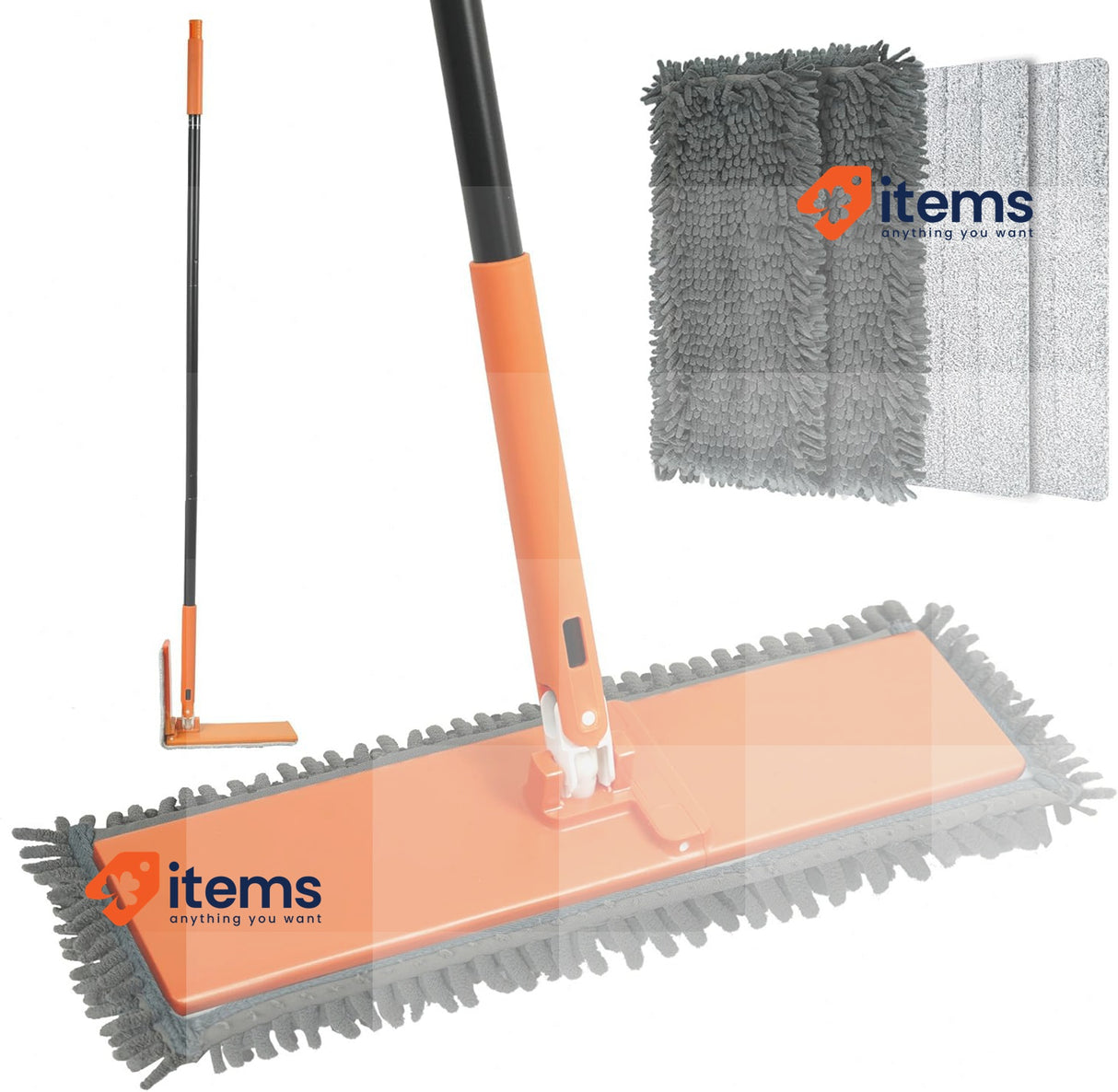 JEHONN Flat Mop Hardwood Floors Broom Duster Foldable 2Chenille 2Microfiber Pad