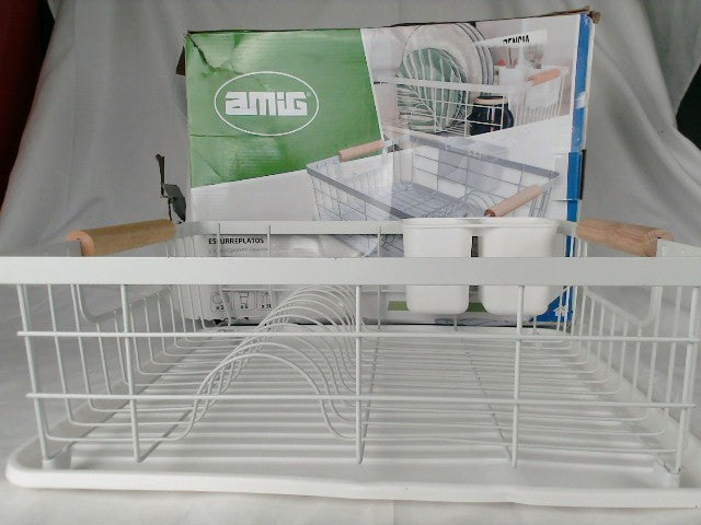 Amig Dish Rack 42 x 31.5 x 15 cm Steel with Wooden Handle White Cutlery Holder