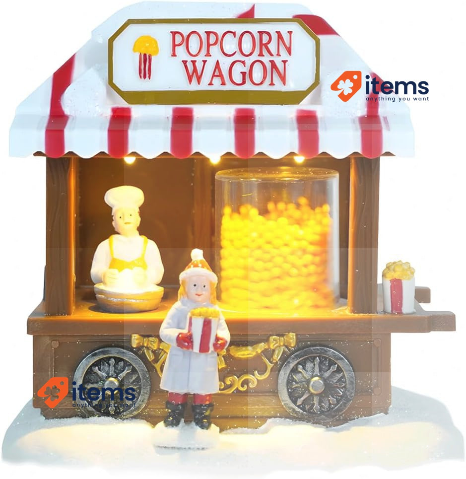 Avilia Pop Corn Christmas Shop Animated with LED Lights - Christmas Village 14