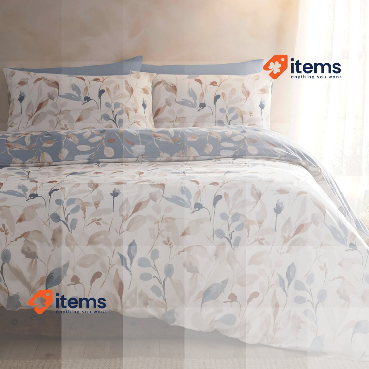 Drift Home Eco Friendly Duvet Set Single Bedding Size Natural 140x200cm Floral