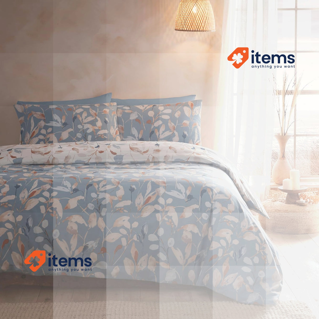 Drift Home Eco Friendly Duvet Set Single Bedding Size Natural 140x200cm Floral