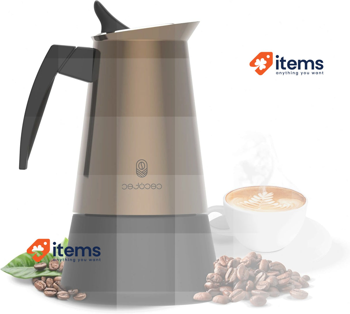 Cecotec Piccolina 400 Gold Italian Coffee Maker, Capacity 200 ml for 4 Cups