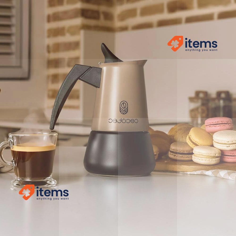 Cecotec Piccolina 400 Gold Italian Coffee Maker, Capacity 200 Ml For 4 Cups