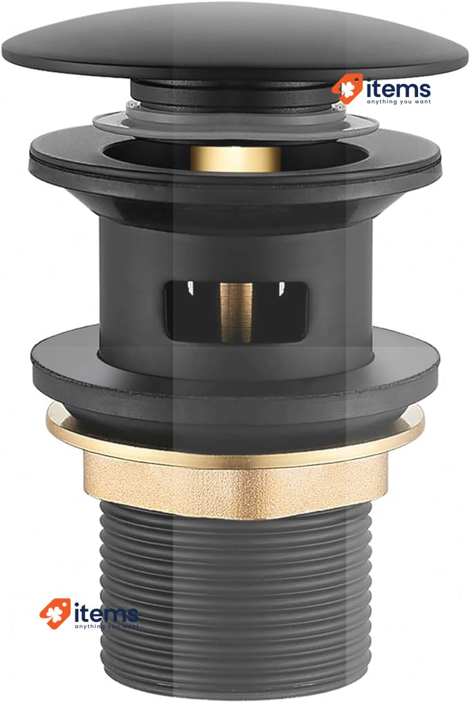 Basin Waste With Overflow - Pop Up Click Clack Valve Black Bathroom Sink Slotted