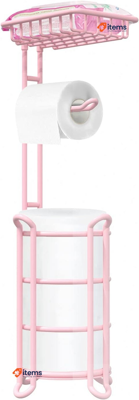 TreeLen Pink Freestanding Toilet Paper Holder – Bathroom Storage 4 Mega Rolls