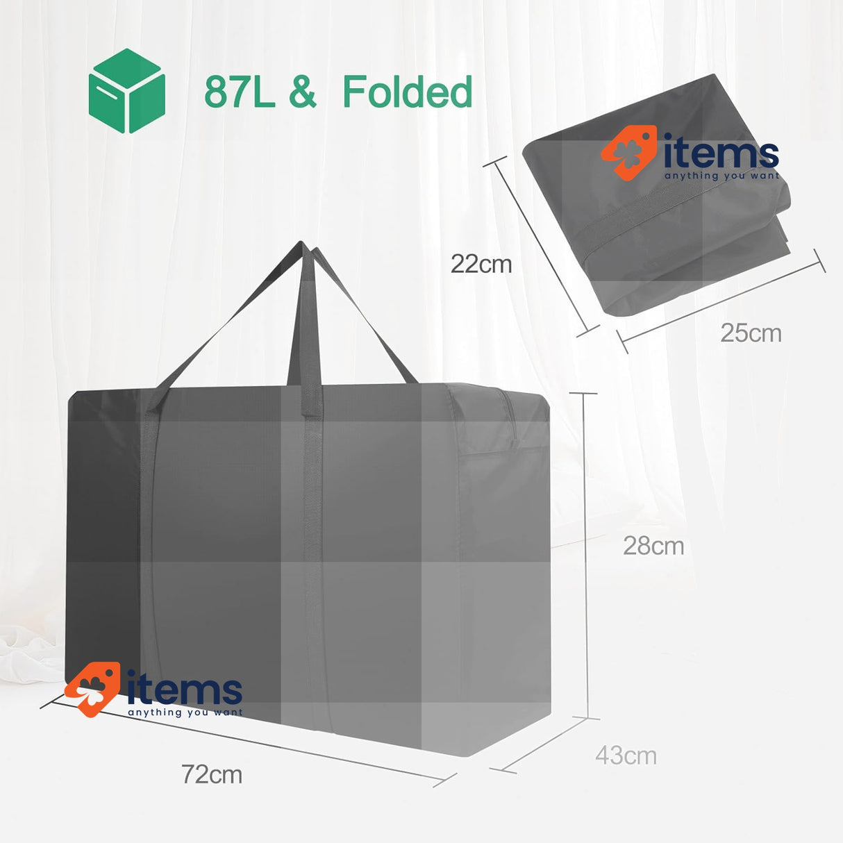 Cozary Storage Bag, Waterproof Carry Bag for Clothes, 72 x 43 x 28 cm, Black 87L