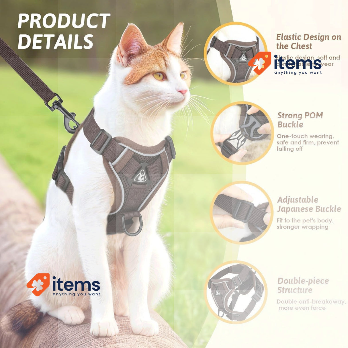 GlasFlength Cat Harness and Lead Set Kitten Harness w/ Cat Lead Adjustable M