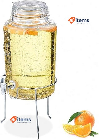 Relaxdays Drinks Dispenser with Stand, 5 litres with Tap, Clip Top, Transparent