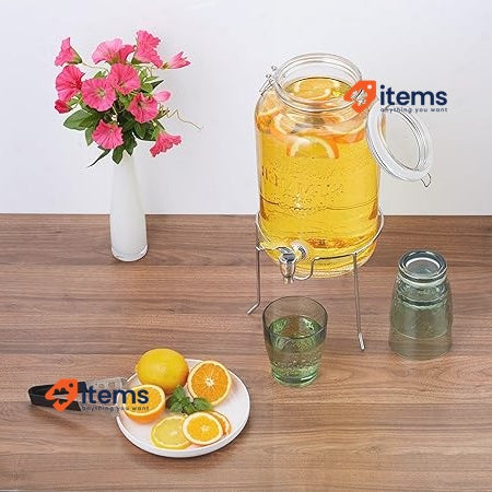 Relaxdays Drinks Dispenser with Stand, 5 litres with Tap, Clip Top, Transparent