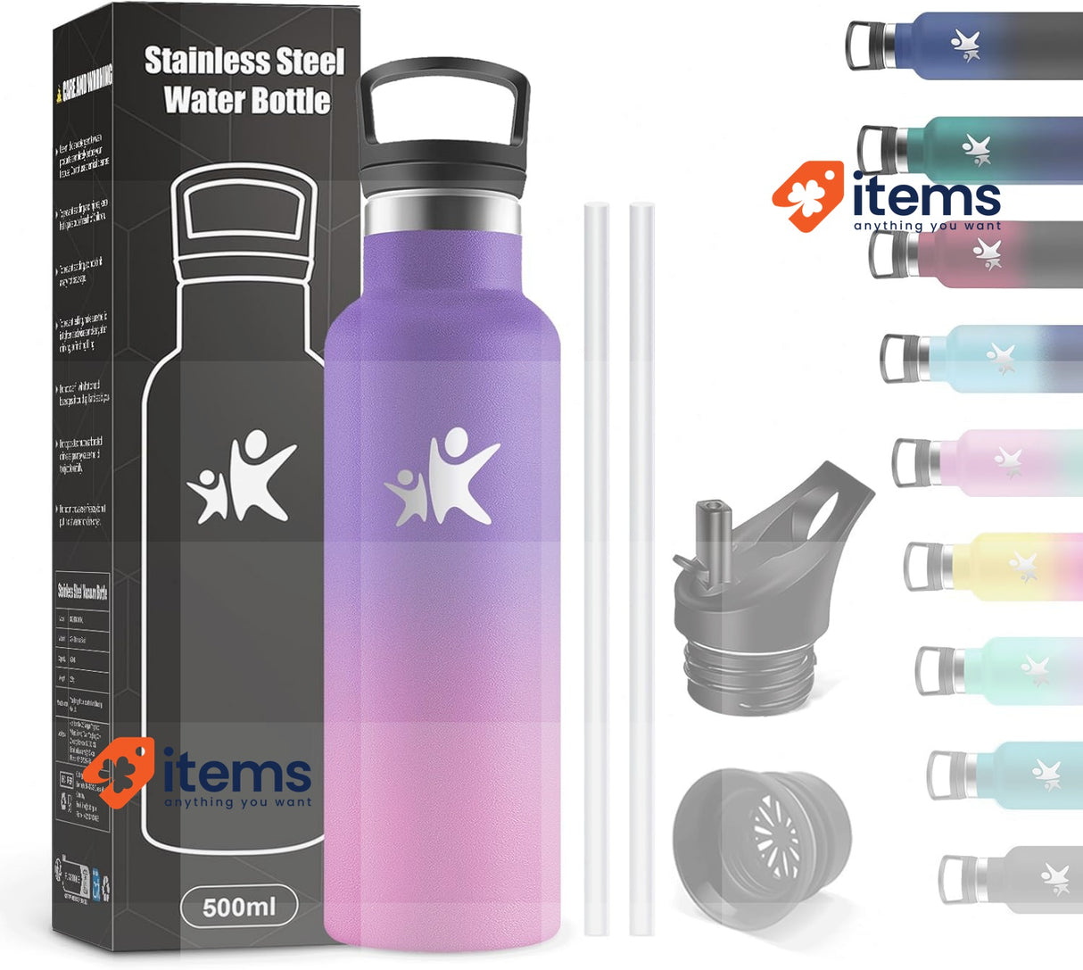 KollyKolla Children Stainless Steel Water Bottle 500 ml Thermos Flask BPA-Free