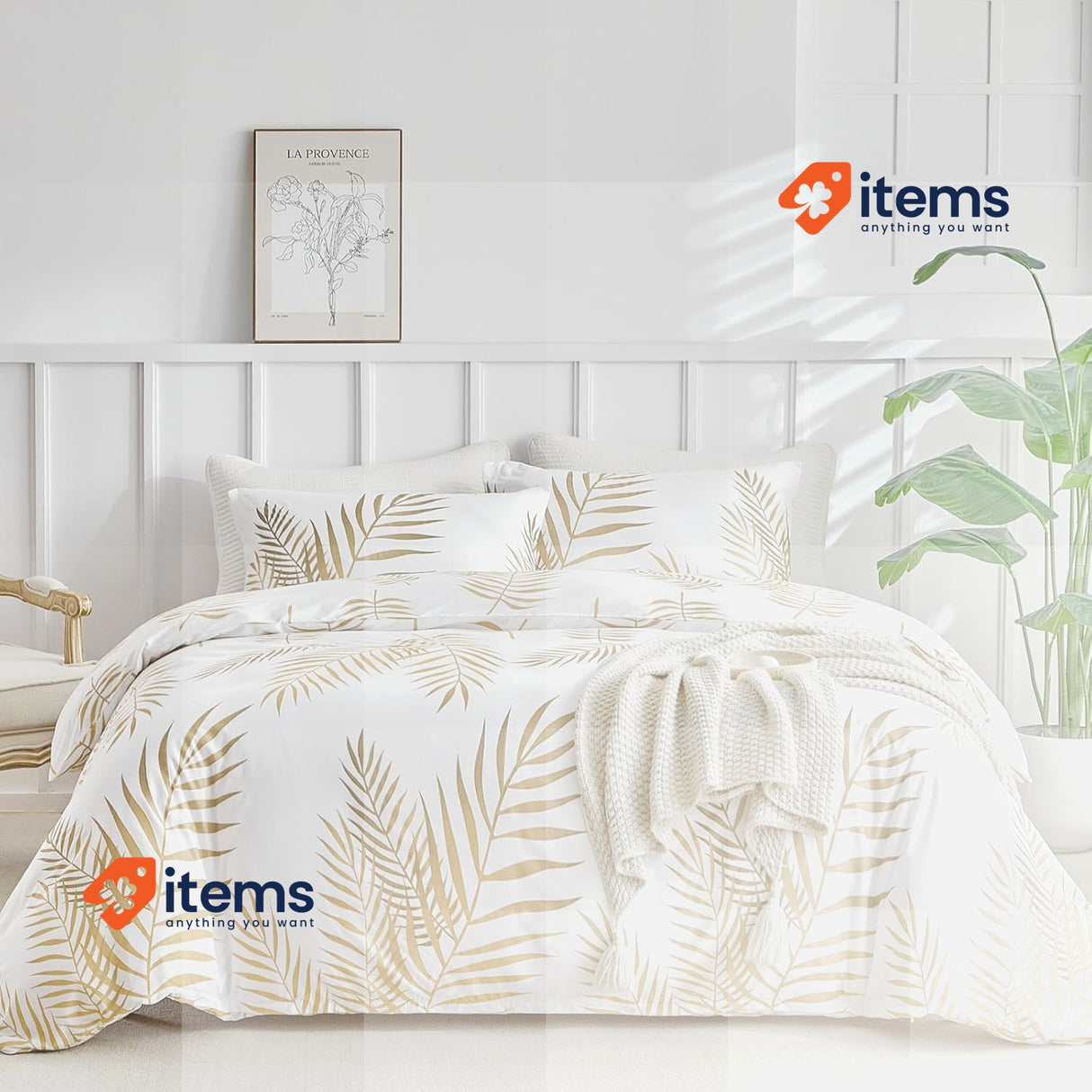 Tokokimo Double Duvet Cover Set Golden Leaves Printed 2x Pillowcases 200x200 cm