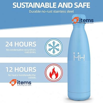 HoneyHolly Stainless Steel Water Bottle, Thermos Flask, 750 ml, BPA-Free, Blue