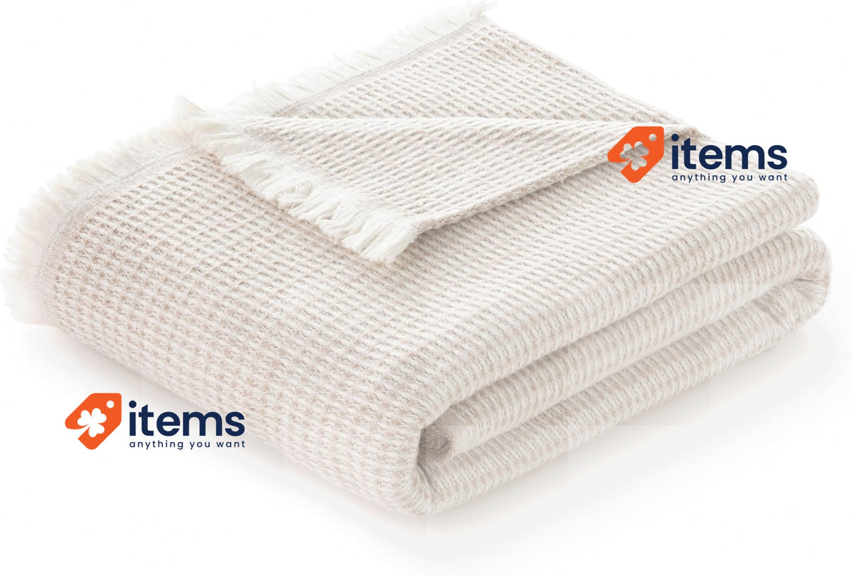 Todocama Extra Soft Cotton Blanket with GOFR Design Sand Beige, 230 x 240 cm