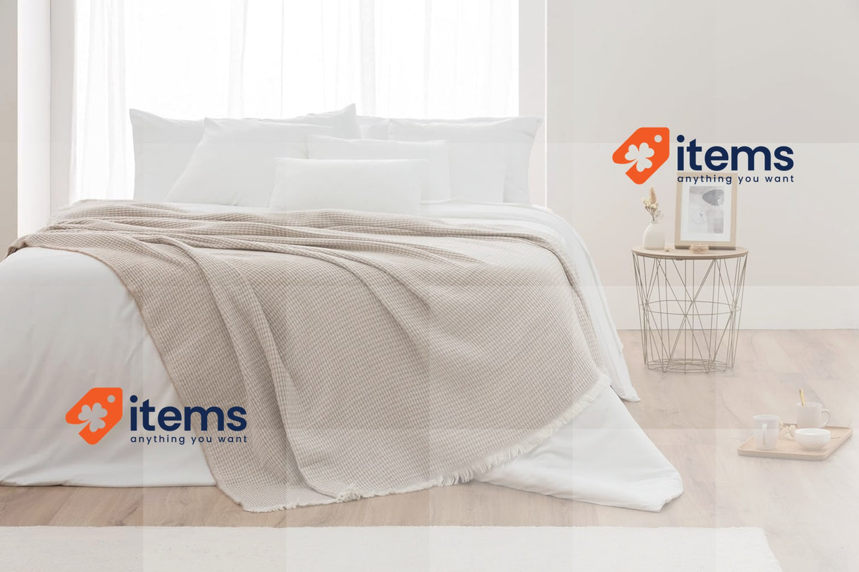 Todocama Extra Soft Cotton Blanket with GOFR Design Sand Beige, 230 x 240 cm