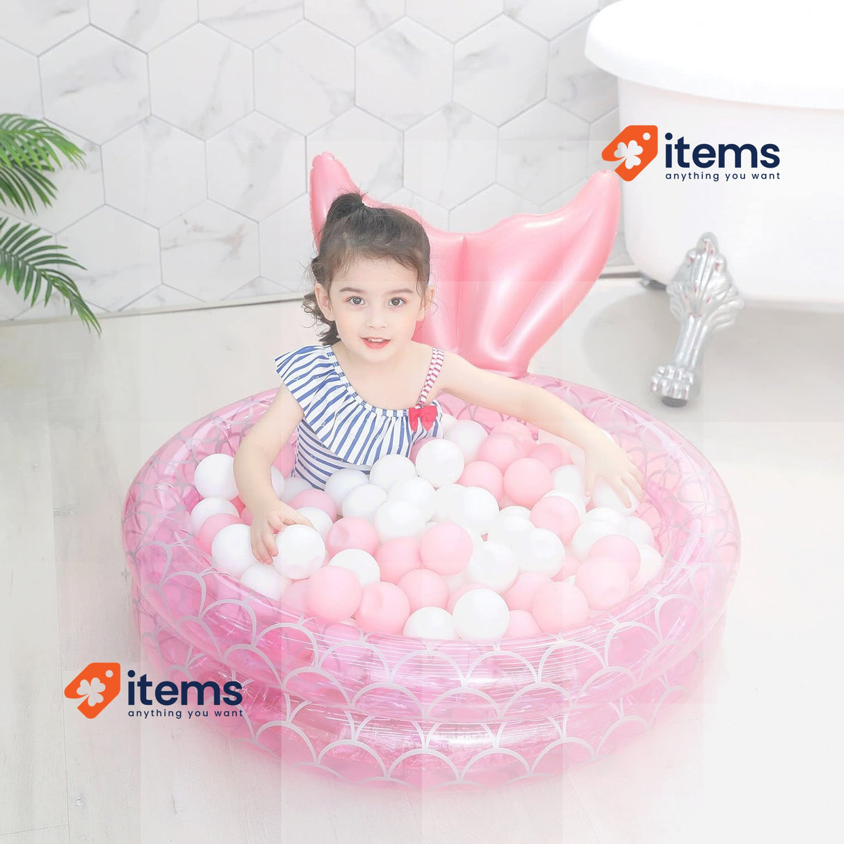 Mermaid Pool, Inflatable Swimming Pool for Children, 90cm Small, Pink